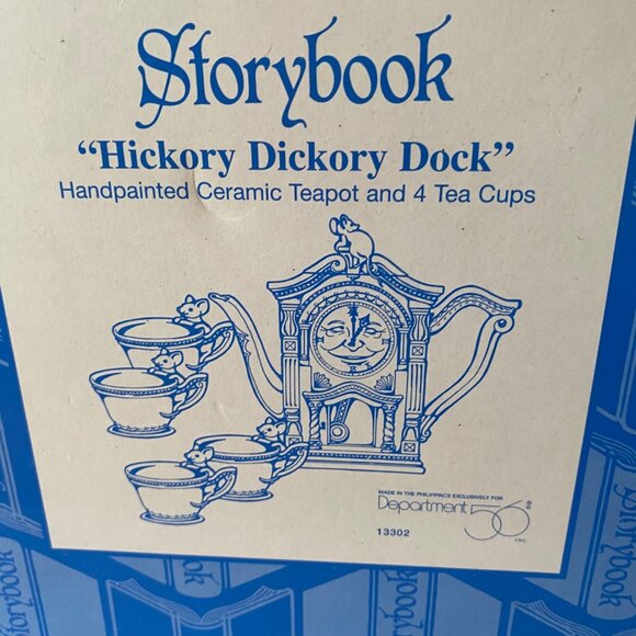 Dept 56 Storybook Hickory Dickory Dock Handpainted Ceramic Teapot Tea Set Retire - Picture 1 of 11